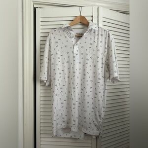 Straight Down Performance Men's White Short-Sleeve Printed Polo Shirt